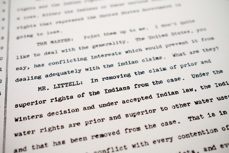 Trial transcripts from an Arizona v. California hearing in 1956.