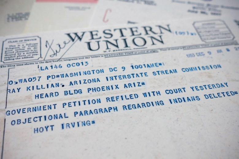 A 1953 telegram to the Arizona Interstate Stream Commission, which prepared the state’s case against California, notifying them that “prior and superior” had been removed.