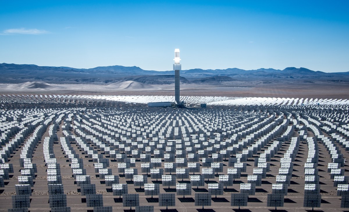 Solar farm installation on BLM land in the Nevada Crescent Dunes.