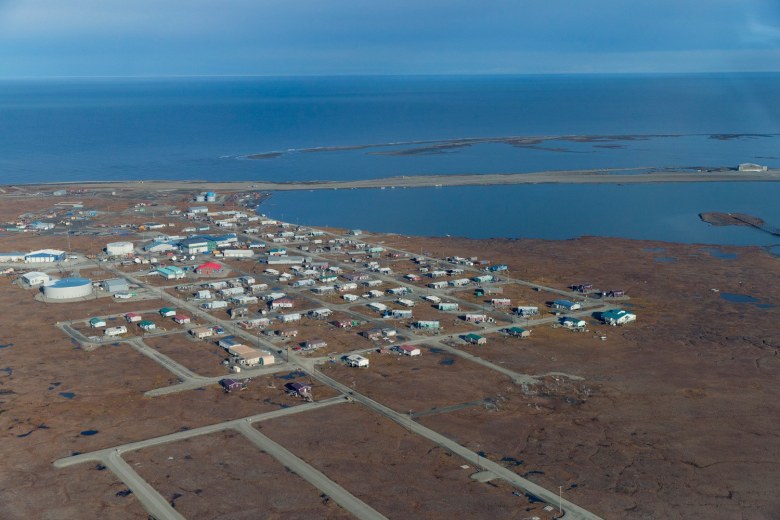 An aerial view of Kaktovik, Alaska, in 2016. Gravel is essential for village building projects.