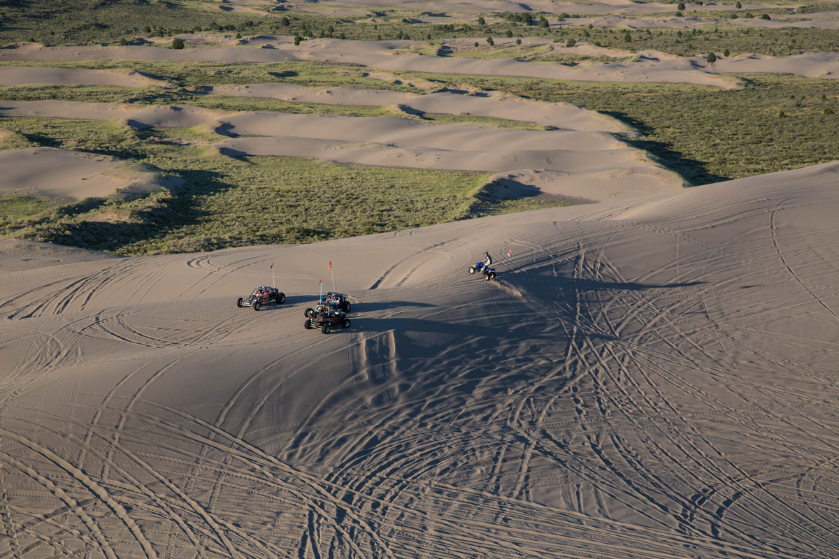 People with off-highway vehicles recreate at Anthony Sand Dunes, Idaho.