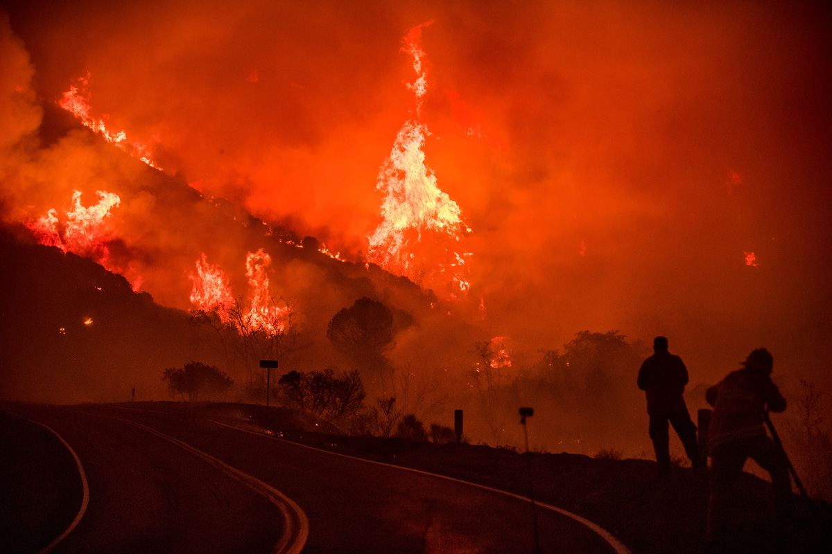 The Thomas Fire burns through Los Padres National Forest, California on December 8, 2017.