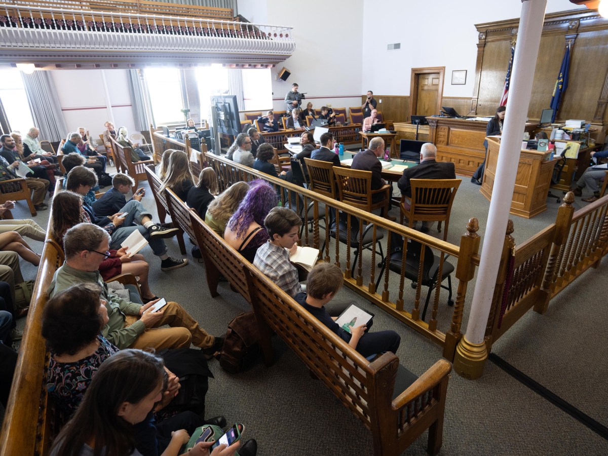 The 16 youth plaintiffs, ranging in age from 5 to 22, sit in court during a recess midway through the first youth-led climate trial in the United States, Held v. Montana.