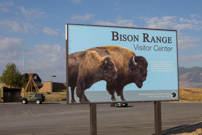 A welcome sign at the entrance to the Bison Range in Montana, which is now managed by the Confederated Salish and Kootenai Tribes.