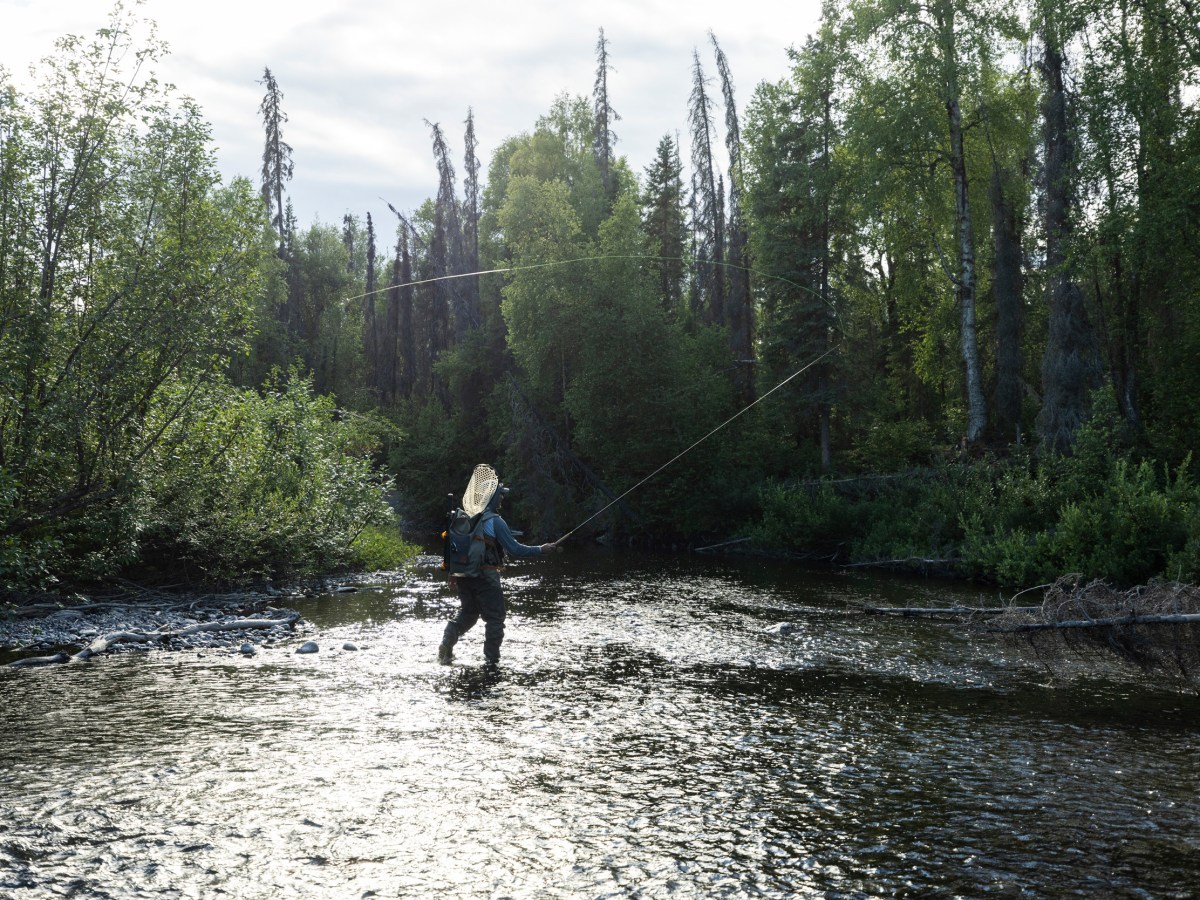 The author casts for trout with this tenkara rod on a creek in southcentral Alaska.