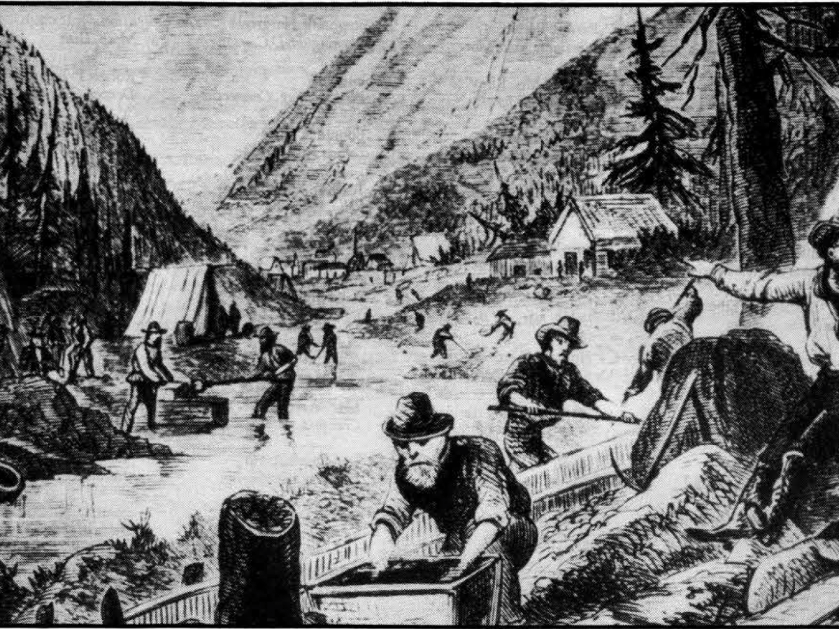 Sluice mining in a river valley.