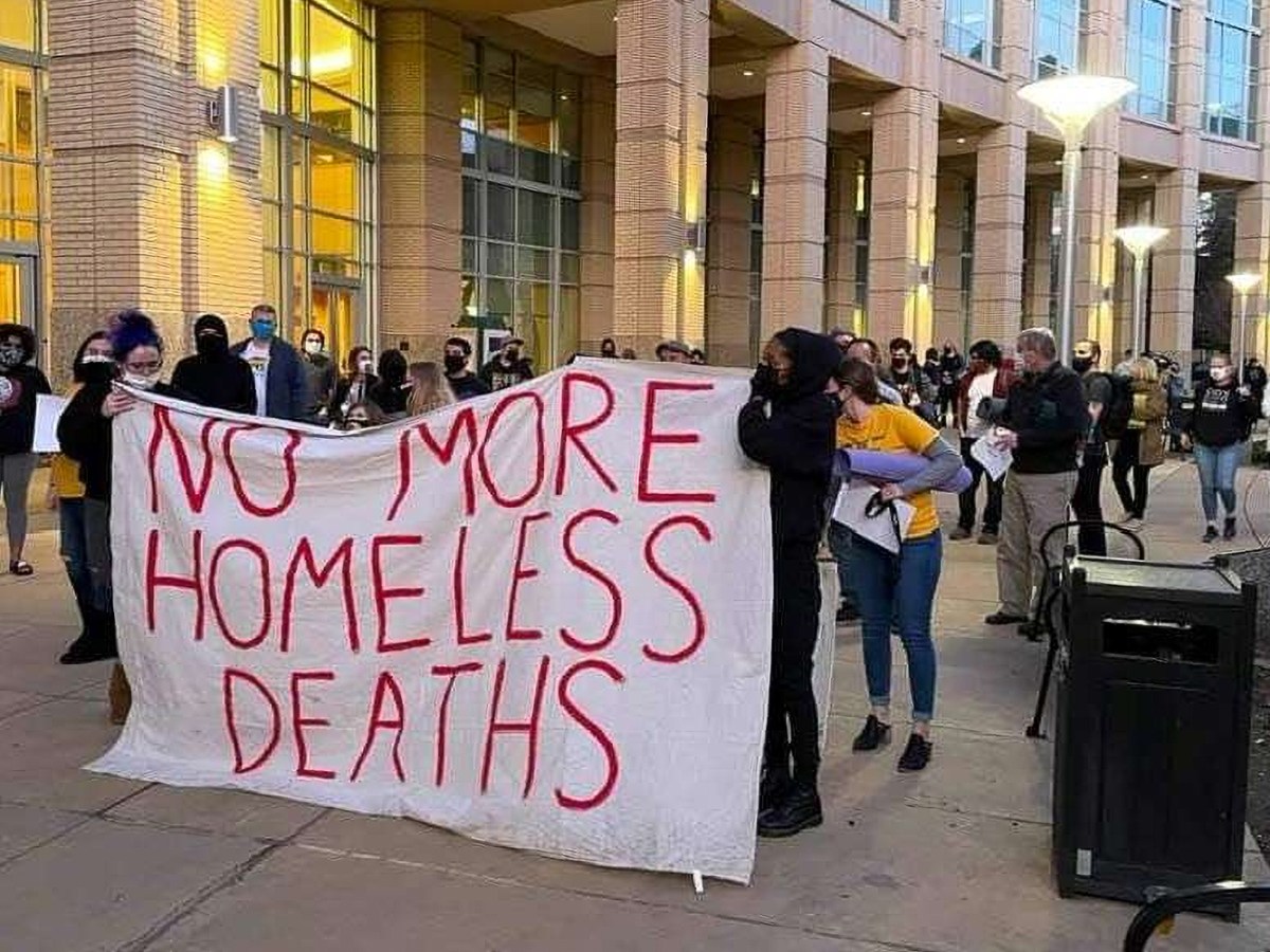 Members of the Sacramento Homeless Union during an action in Sacramento, California.