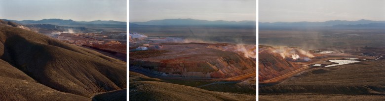 According to Patrick Donnelly, the Hycroft gold mine, visible from the festival site, is responsible for the loss of at least 6.5 billion gallons of water from the playa every year.