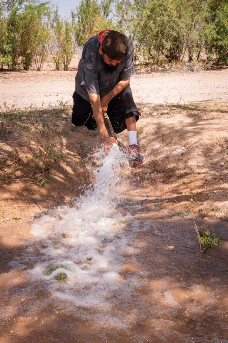 Daniel Leivas, Chemehuevi farm manager, at the Chemehuevi agriculture plot. 