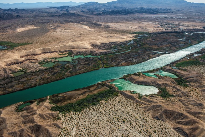 The Colorado River and Lake Havasu delta, with Lake Havasu City in the background.