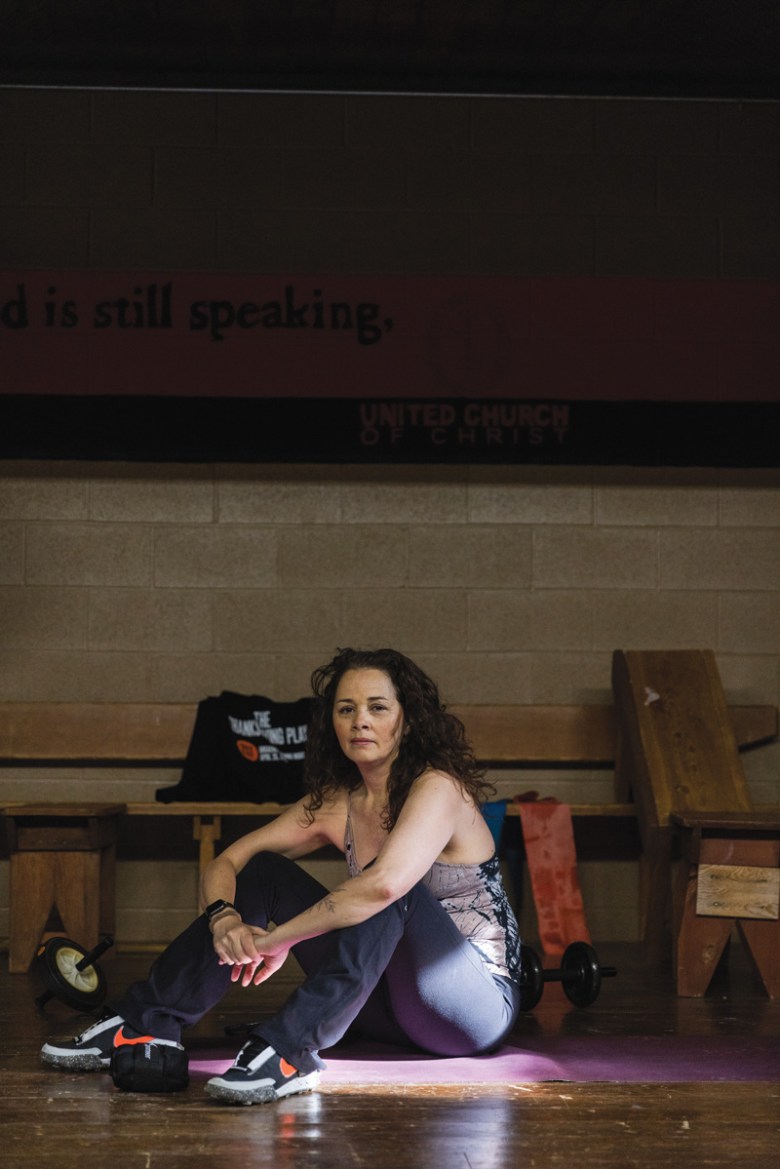 Larissa FastHorse, who for 10 years was a professional ballet dancer, begins her morning with a workout at  Placerville Camp.