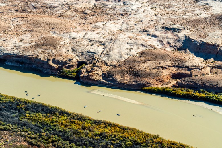 Boaters enjoy the 49-mile stretch of the Green River through Labyrinth Canyon, which provides a multi-day flatwater experience suitable for all skill levels.