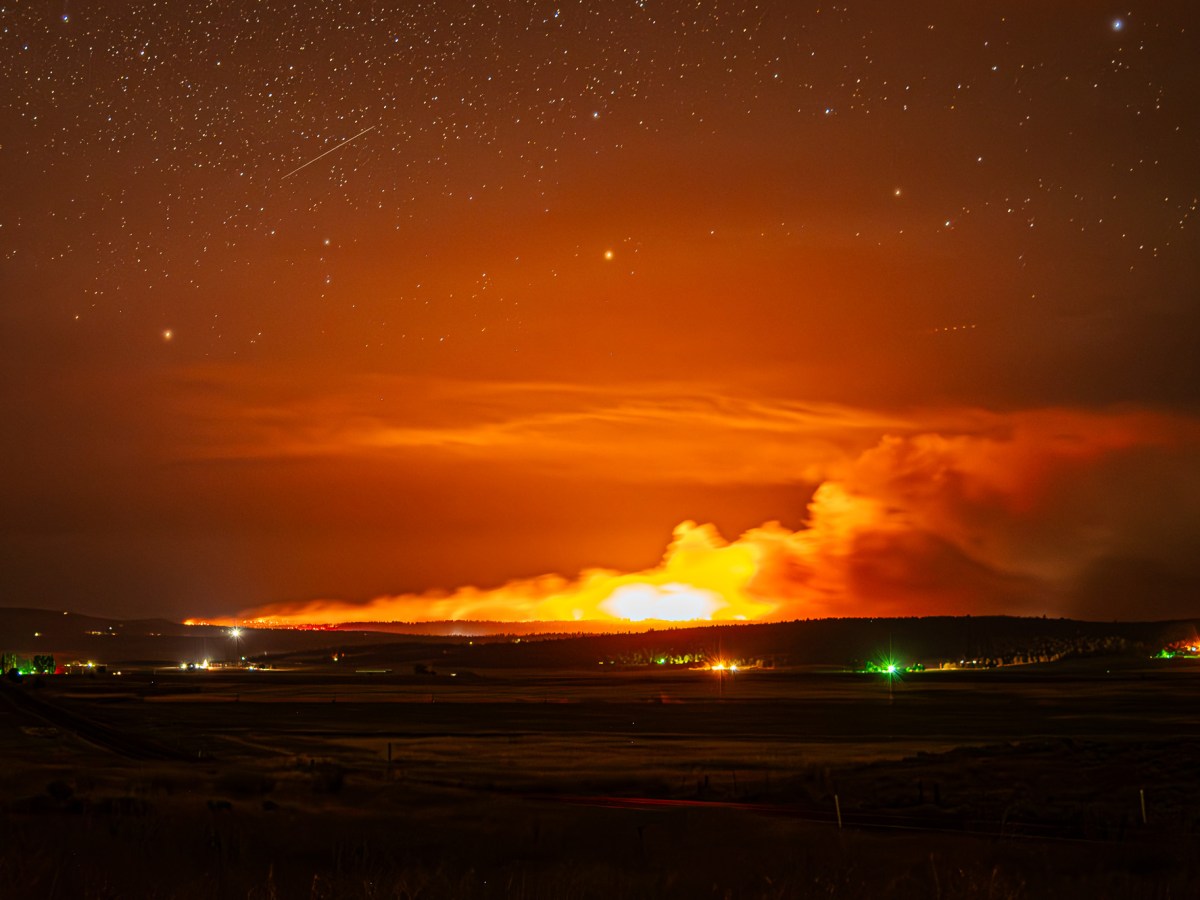 The glow of the Golden Fire burning on Bly Mountain, Oregon. The fire destroyed over 43 homes.